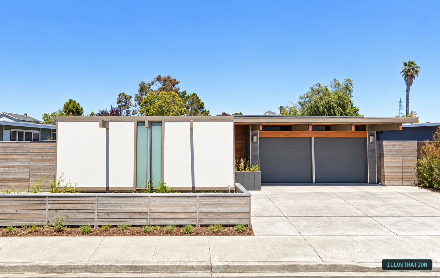 Garage, open carport and a screen fence running the front — three of the things worth photographing before you ask anyone to tell you what you own.