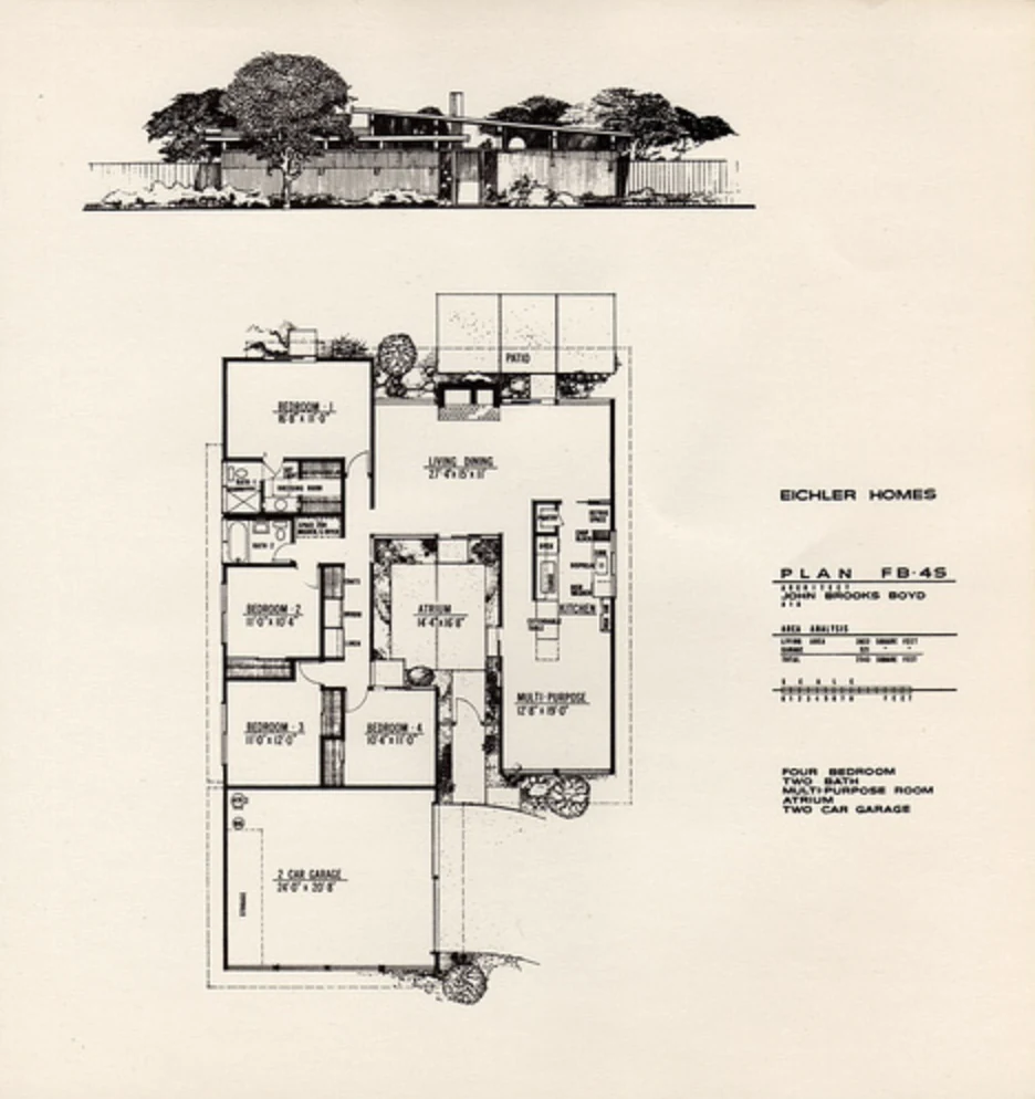 Plan FB-4S — John Brooks Boyd, A.I.A. Original Eichler Homes sales leaflet for Foster City, reproduced for reference.